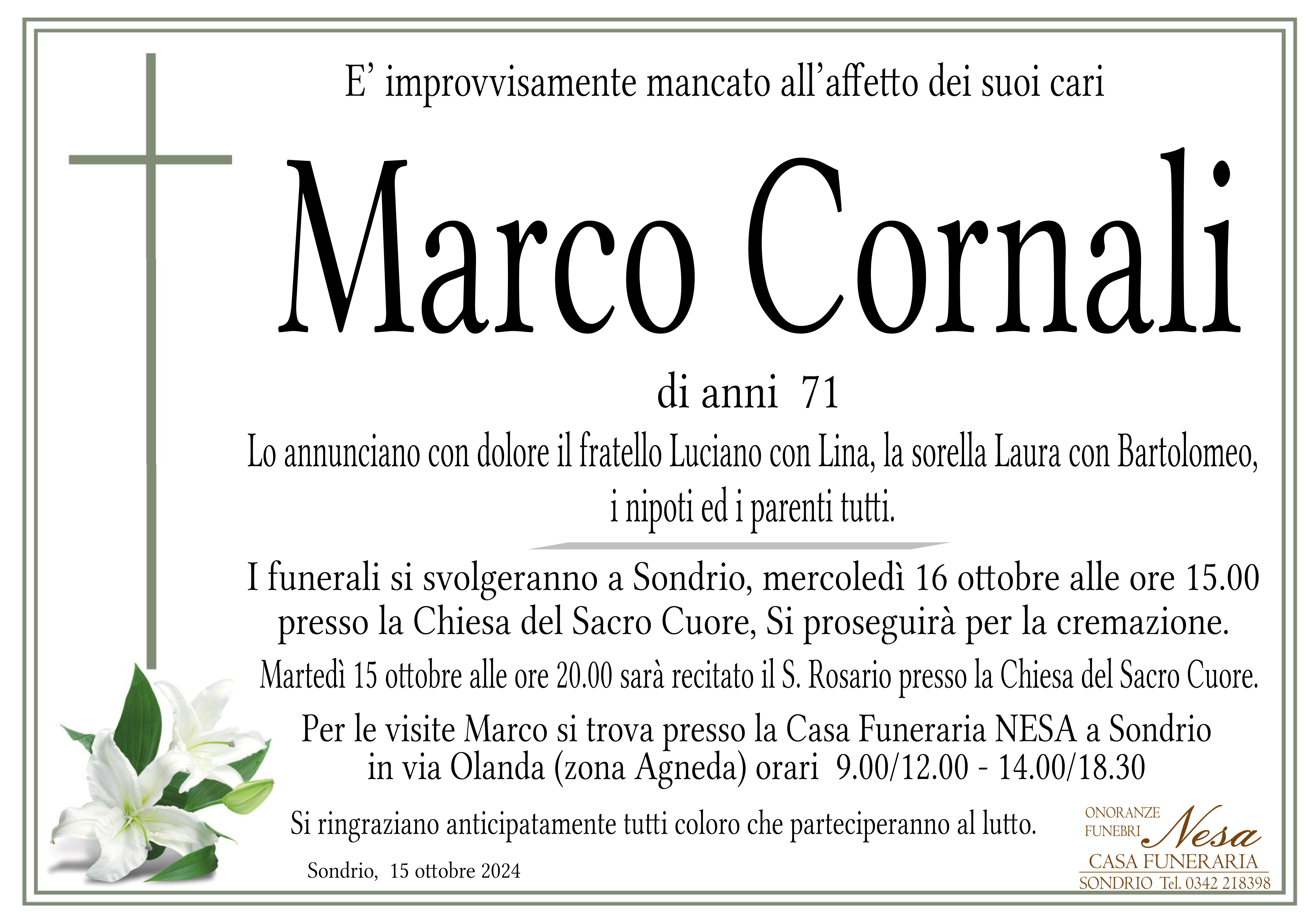 Necrologio MARCO CORNALI